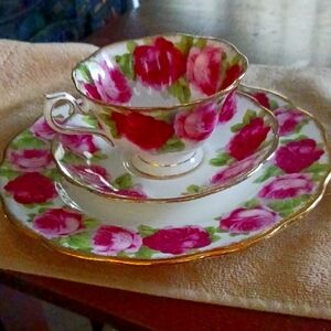 Prince Albert Old English Rose Floral Teacup and Saucer Set With Luncheon Plate
